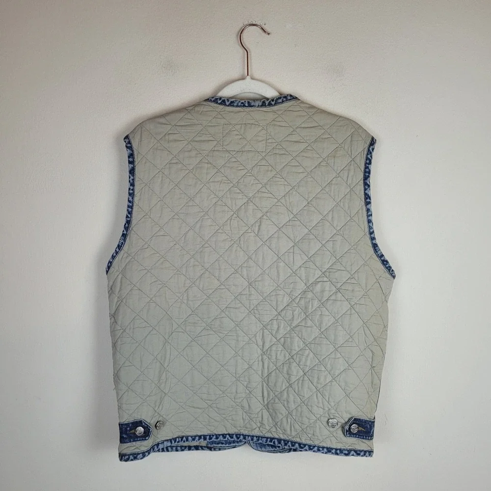 VTG New River Vest Small Blue Denim Quilted Padded Utility Chore Gorpcore Field